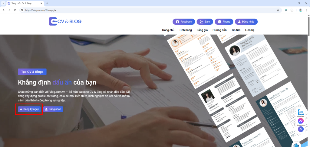 Hướng Dẫn Đăng Ký & Đăng Nhập CV Online và Blog | CV & Blog